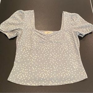 SMALL Rewind top. Light teal color with white polka dots. New without tags.